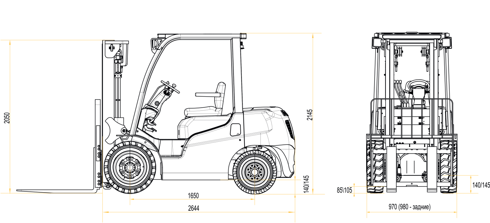 Газовый погрузчик CPQD25 схема-чертеж