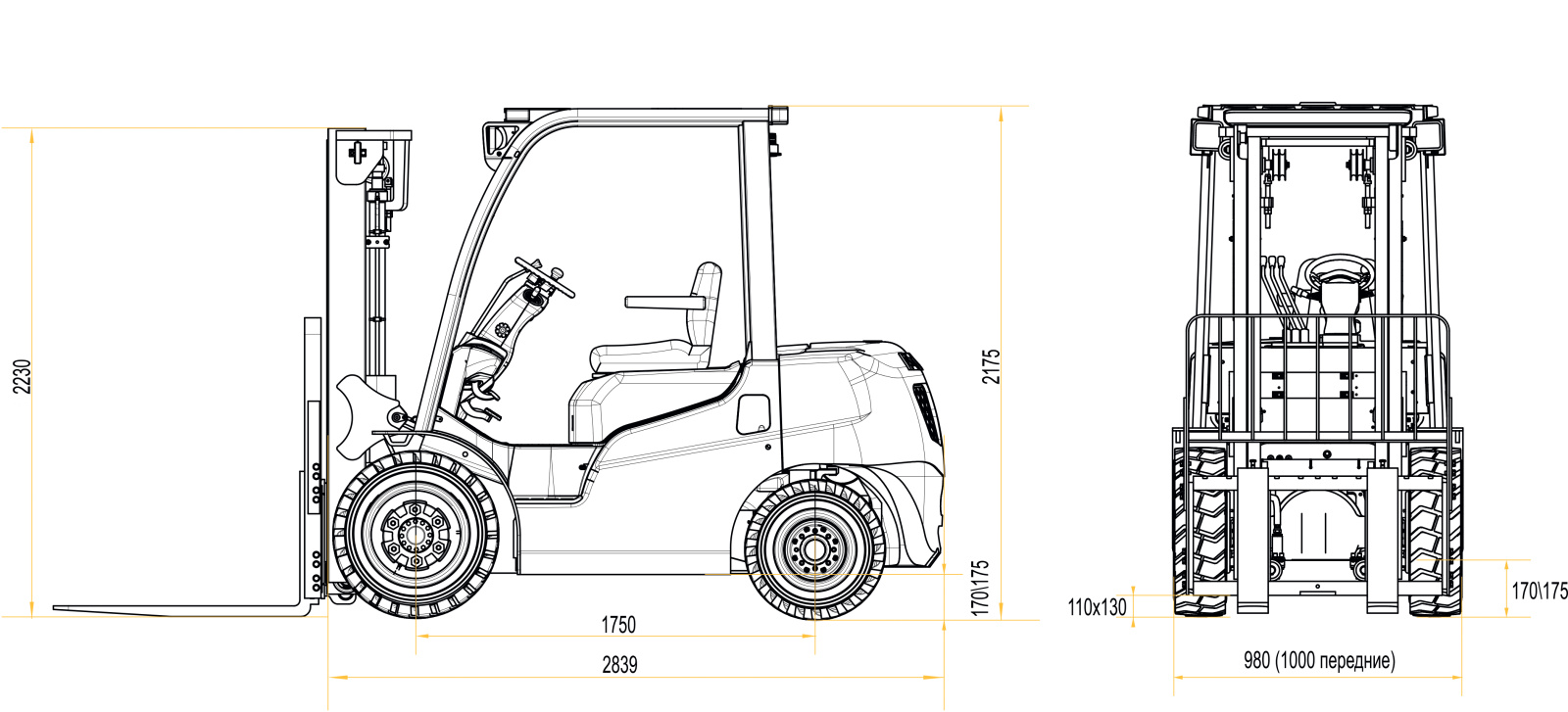 Газовый погрузчик CPQD35 схема-чертеж